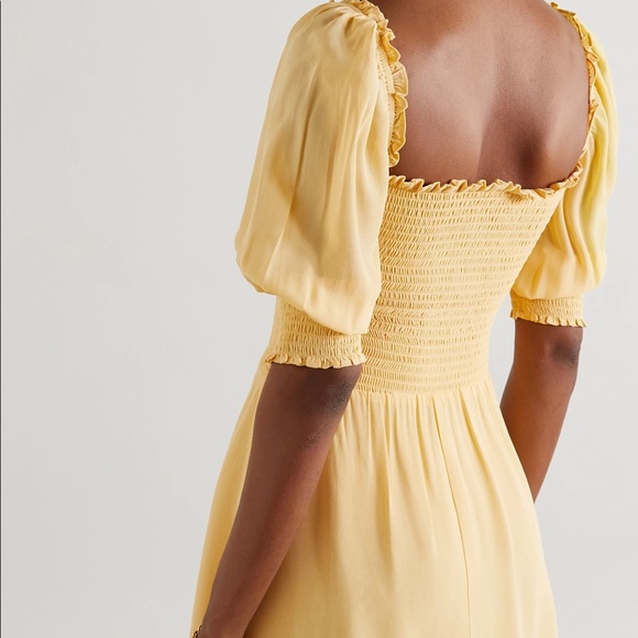 Reformation Elle Ruffled Shirred Crepe Mini Dress In Yellow - Picture 5 of 5